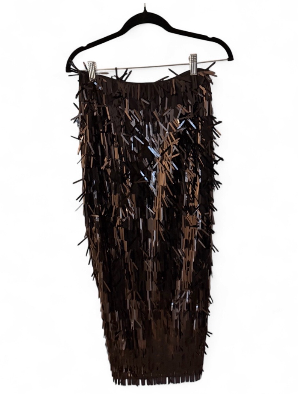 Sequined Fringe Pencil Skirt -Black Statement piece